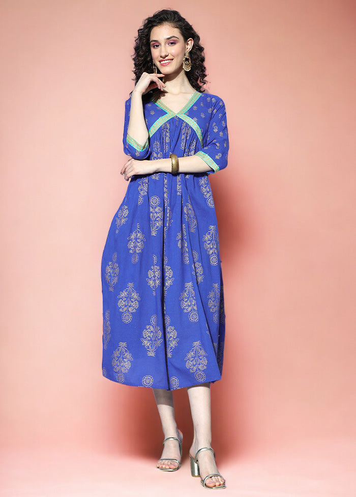 Indigo Blue Readymade Cotton Indian Dress