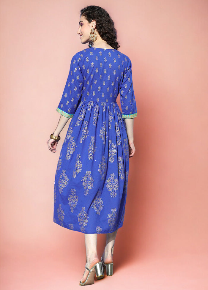 Indigo Blue Readymade Cotton Indian Dress