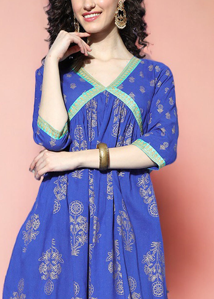 Indigo Blue Readymade Cotton Indian Dress