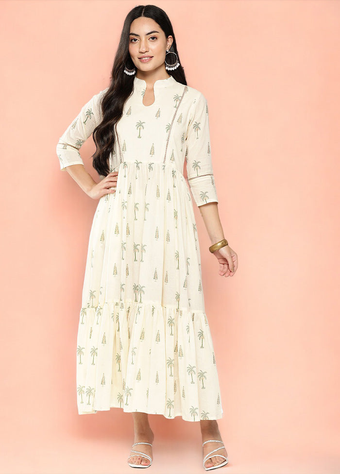 Off White Readymade Cotton Indian Dress