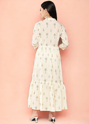 Off White Readymade Cotton Indian Dress