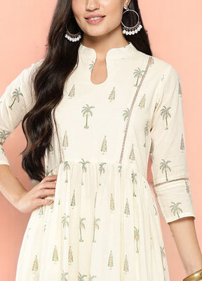 Off White Readymade Cotton Indian Dress