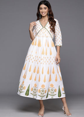 White Readymade Cotton Indian Dress