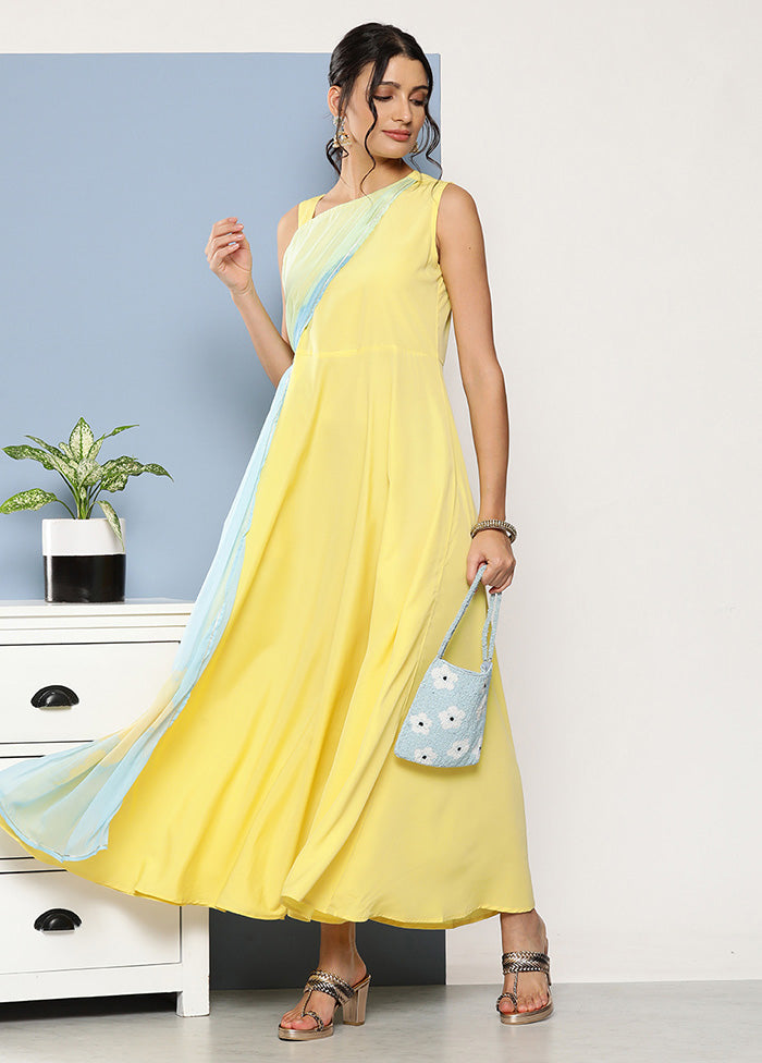 Yellow Readymade Silk Indian Dress