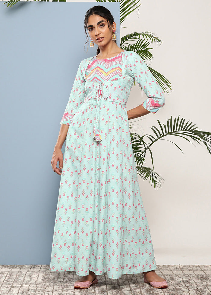 Sea Green Readymade Silk Indian Dress