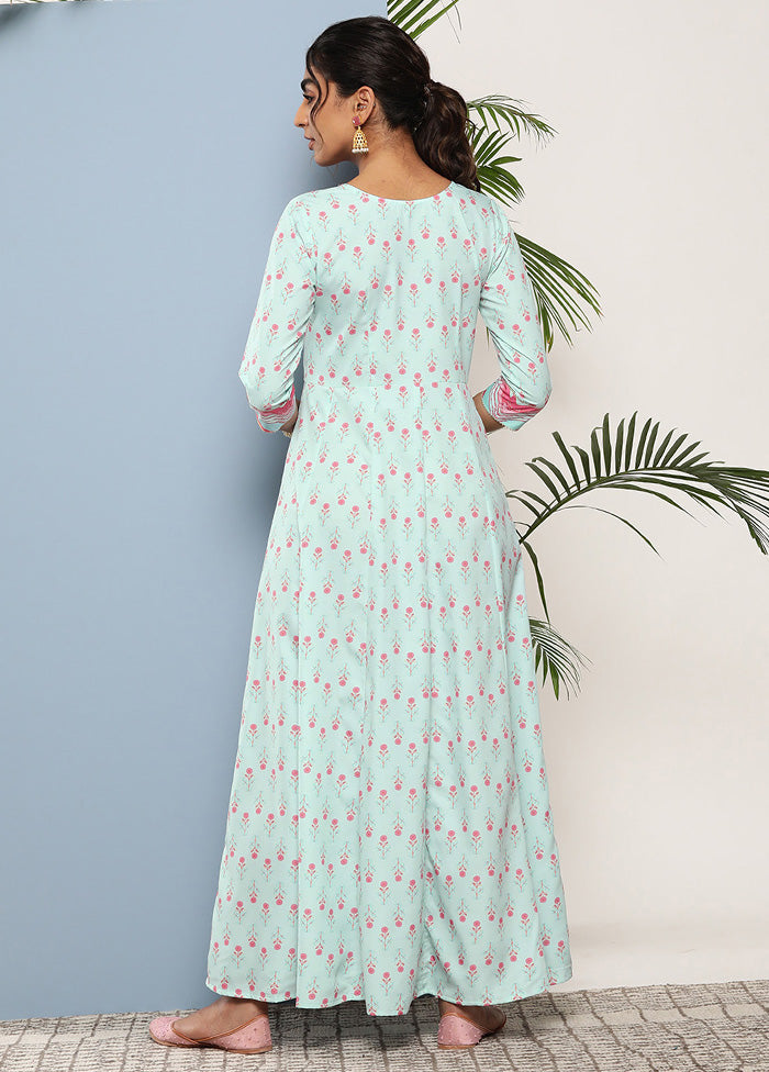 Sea Green Readymade Silk Indian Dress