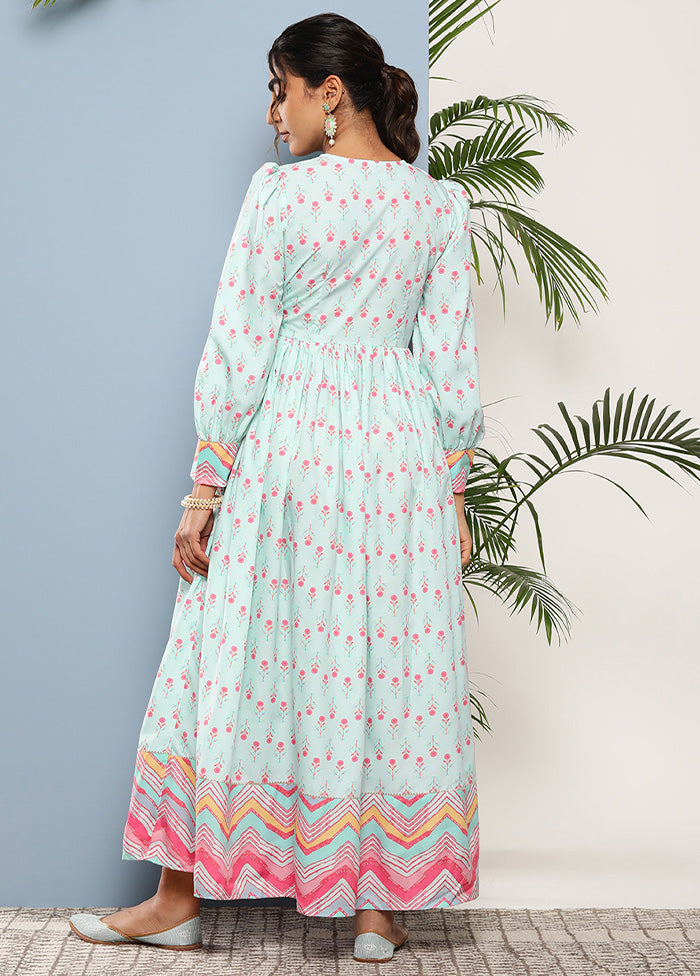 Sea Green Readymade Silk Indian Dress