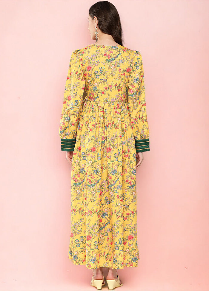 Yellow Readymade Silk Indian Dress