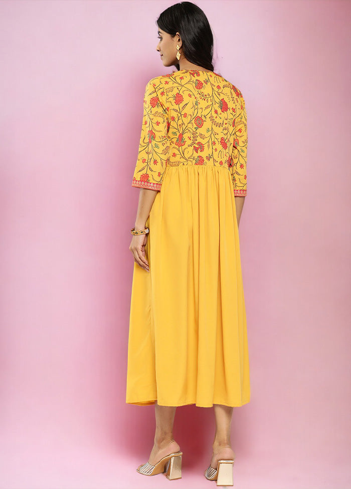 Mustard Readymade Silk Indian Dress