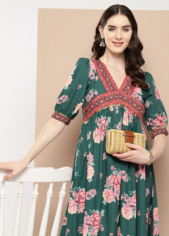 Green Readymade Silk Indian Dress - Indian Silk House Agencies