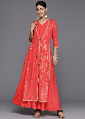 Red Readymade Silk Indian Dress