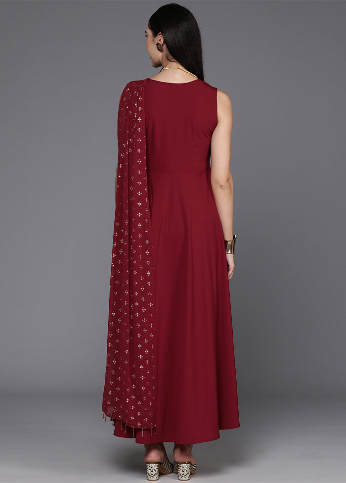 Maroon Readymade Silk Indian Dress