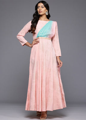 Pink Readymade Polyester Indian Dress