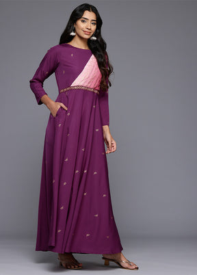 Purple Readymade Polyester Indian Dress