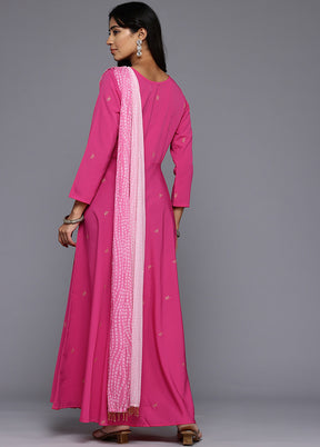 Pink Readymade Polyester Indian Dress