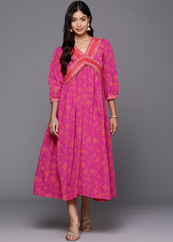 Pink Readymade Silk Indian Dress