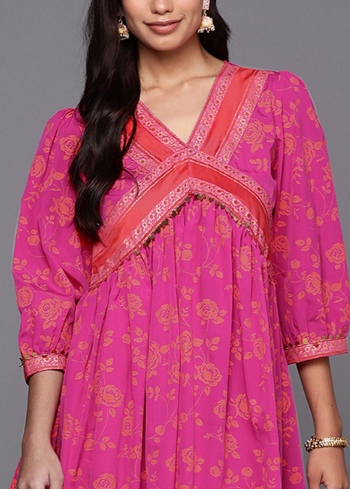 Pink Readymade Silk Indian Dress