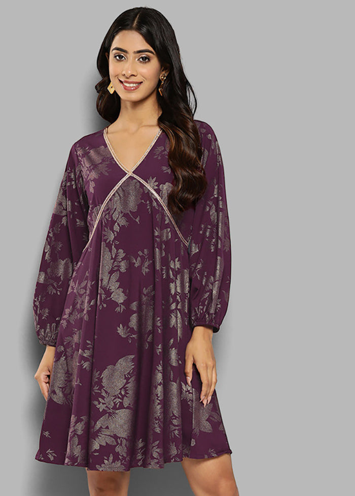 Wine Readymade Silk Indian Dress