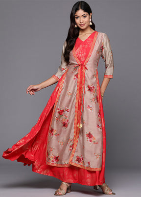 Red Readymade Silk Indian Dress