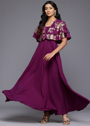 Purple Readymade Polyester Indian Dress