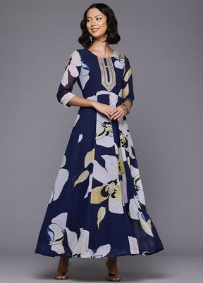 Navy Blue Readymade Georgette Indian Dress