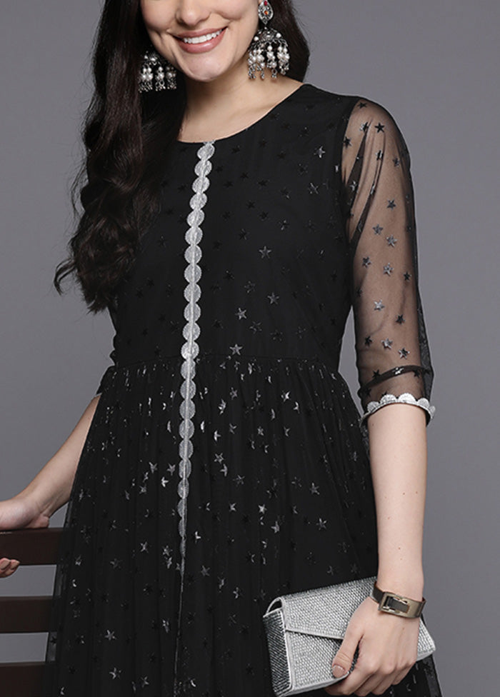 Black Readymade Net Indian Dress