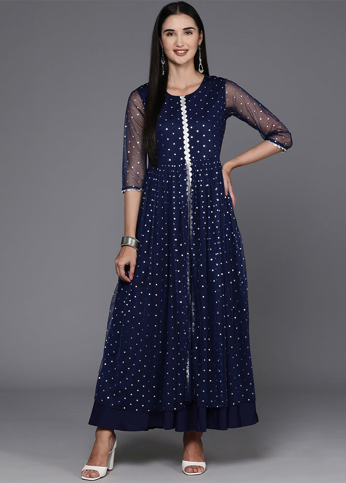 Navy Blue Readymade Net Indian Dress