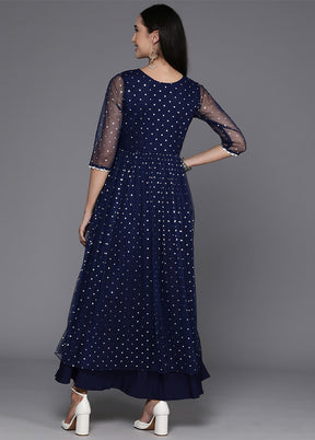 Navy Blue Readymade Net Indian Dress