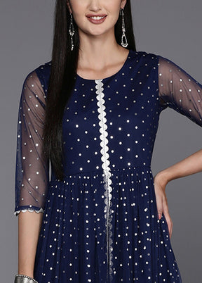 Navy Blue Readymade Net Indian Dress