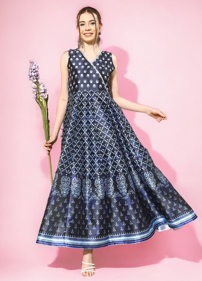 Navy Blue Readymade Silk Indian Dress