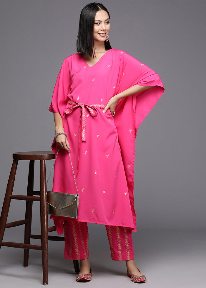 2 Pc Pink Readymade Silk Kurti Set