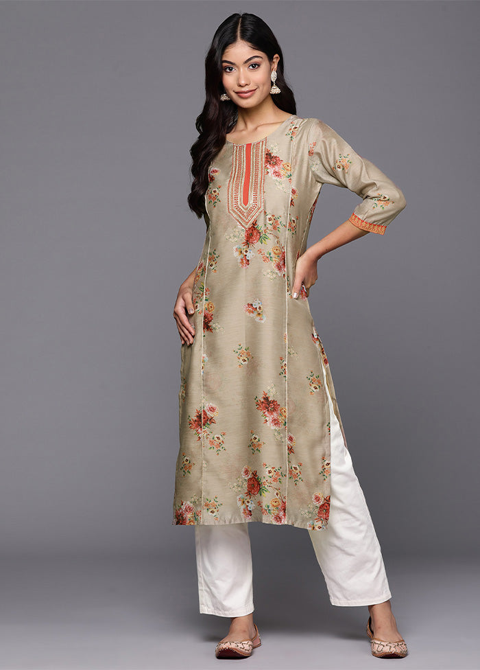 Beige Readymade Chanderi Kurti