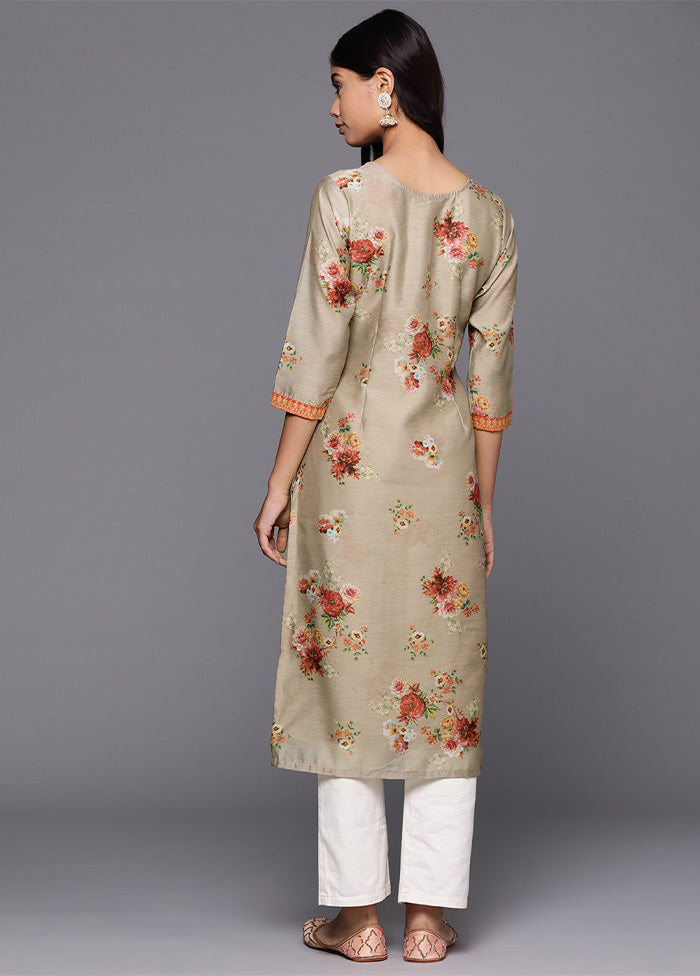 Beige Readymade Chanderi Kurti