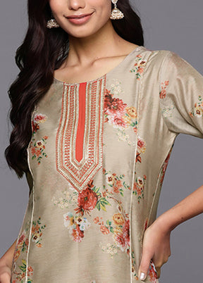 Beige Readymade Chanderi Kurti