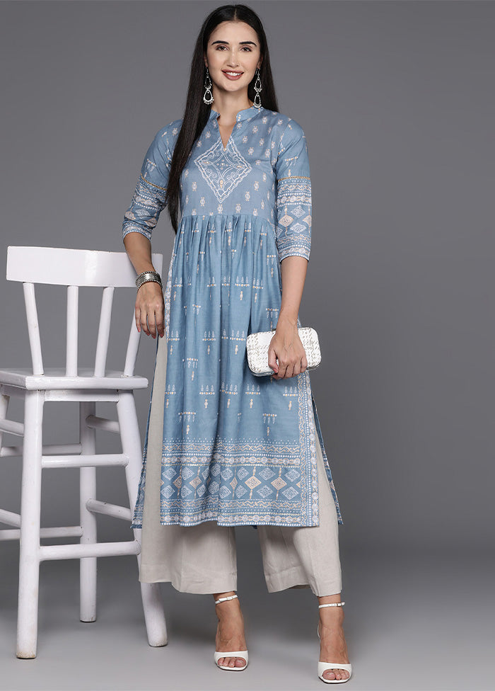 Powder Blue Readymade Cotton Kurti