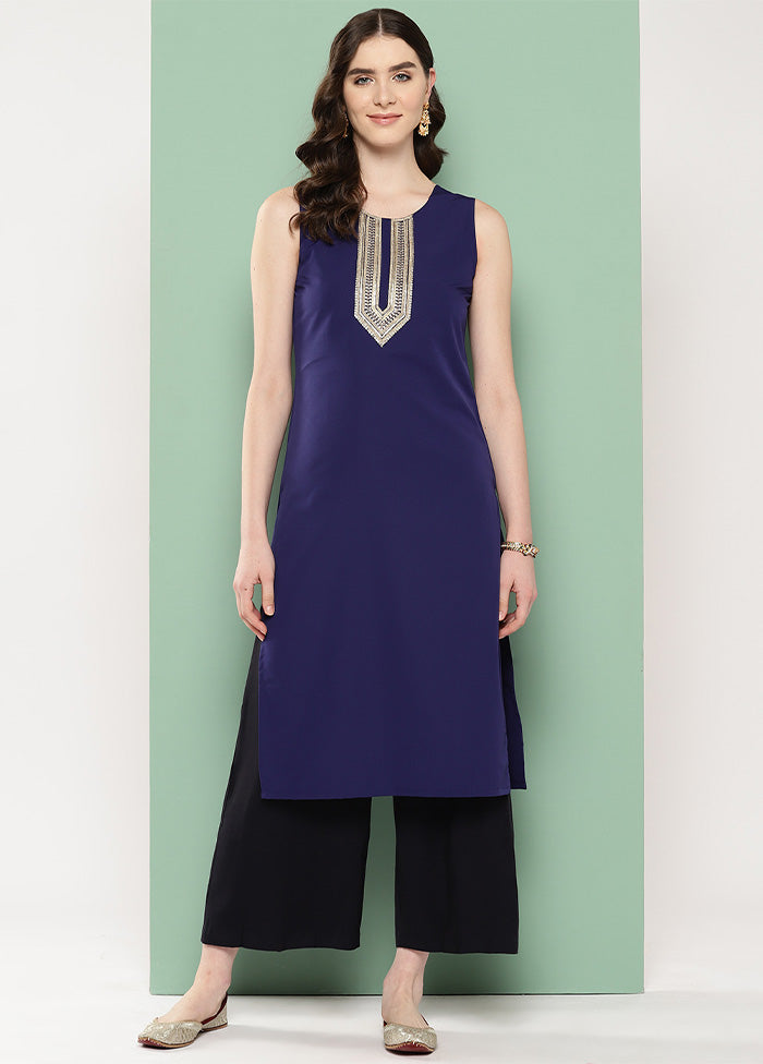 Navy Blue Readymade Silk Kurti