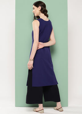 Navy Blue Readymade Silk Kurti