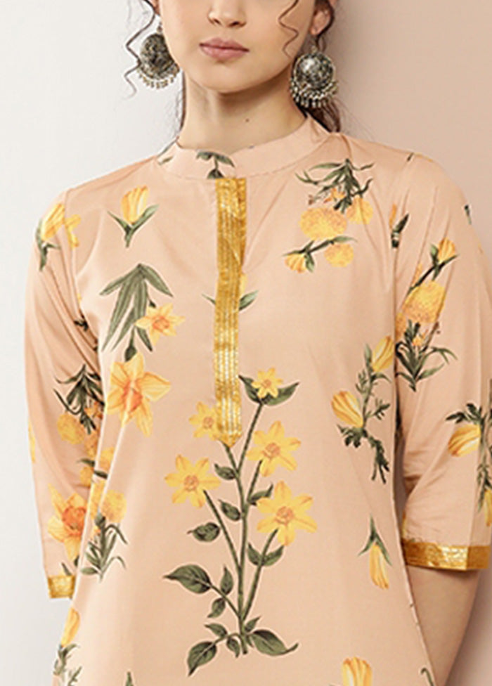 Beige Readymade Silk Kurti