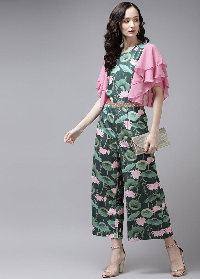 Dark Green Readymade Polyester Jumpsuit - Indian Silk House Agencies