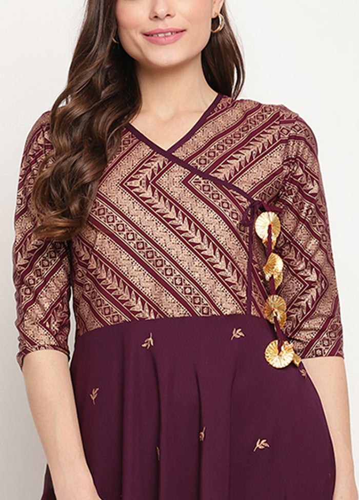 Wine Readymade Polyester Indian Dress