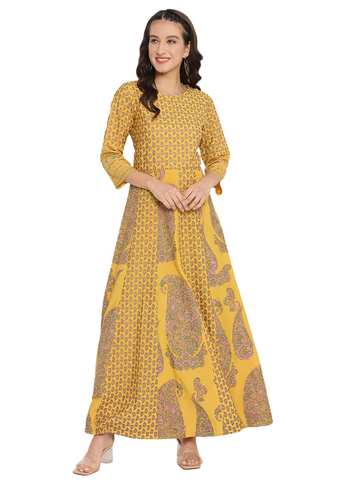 Mustard Readymade Silk Indian Dress - Indian Silk House Agencies