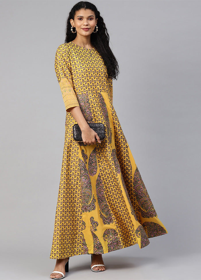 Mustard Readymade Silk Indian Dress