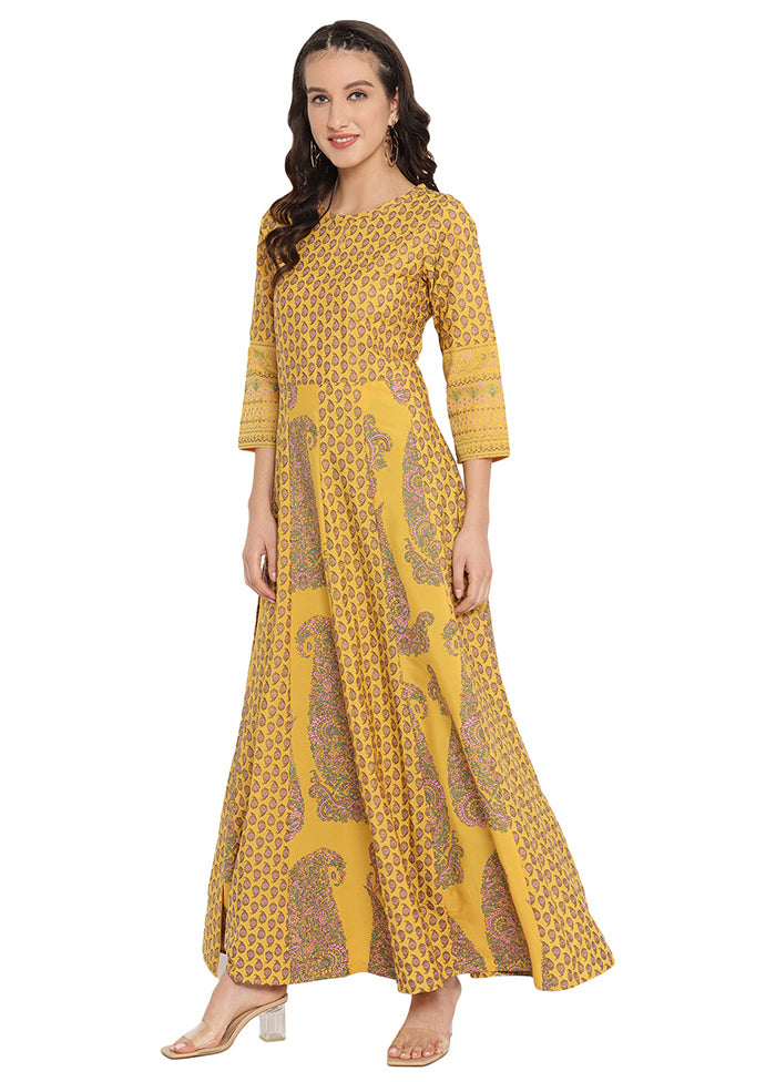 Mustard Readymade Silk Indian Dress - Indian Silk House Agencies