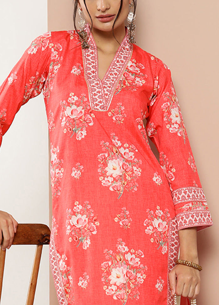 2 Pc Red Readymade Silk Kurti Set