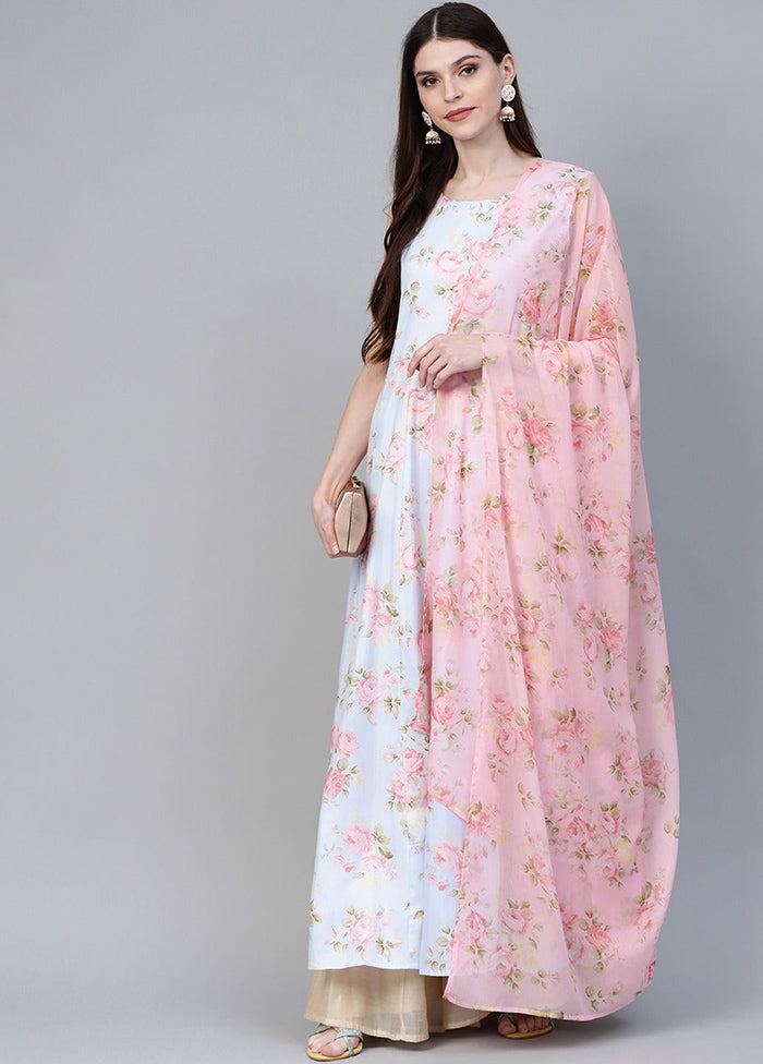 Powder Blue Readymade Silk Indian Dress - Indian Silk House Agencies