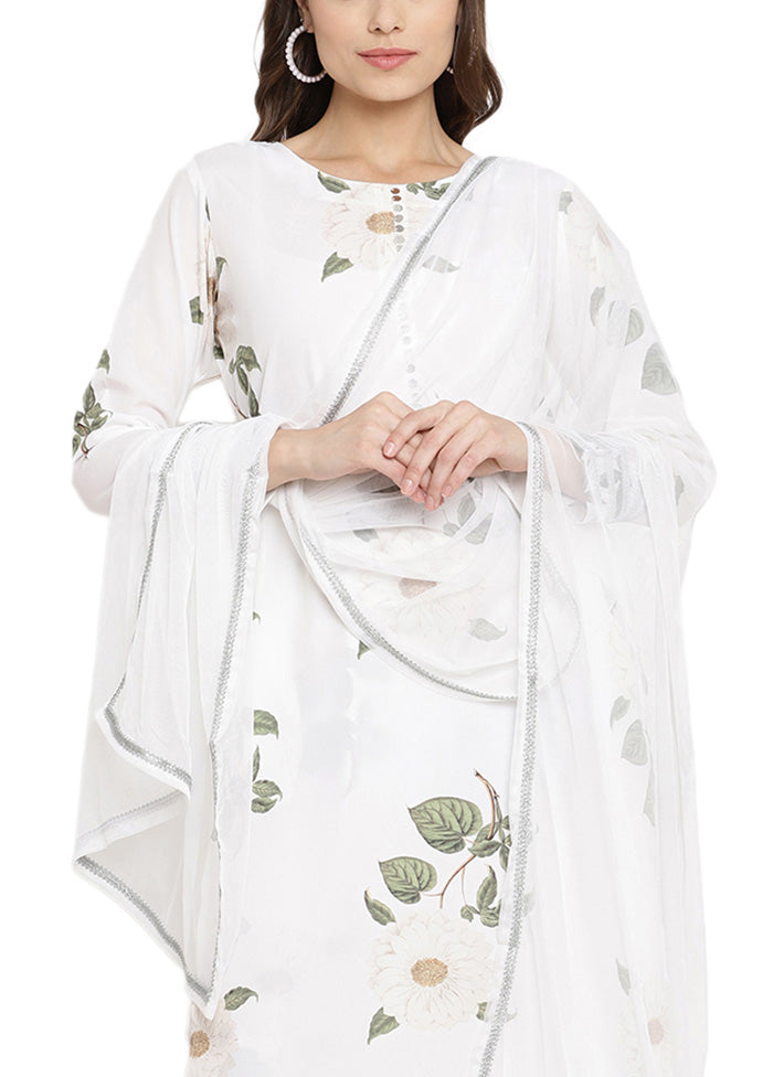 3 Pc White Readymade Silk Dupatta Suit Set