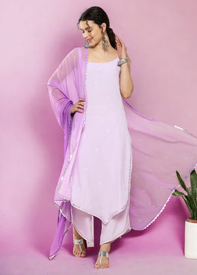 3 Pc Lavender Readymade Silk Dupatta Suit Set