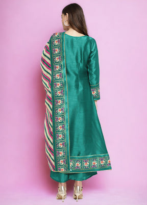 3 Pc Sea Green Readymade Silk Dupatta Suit Set