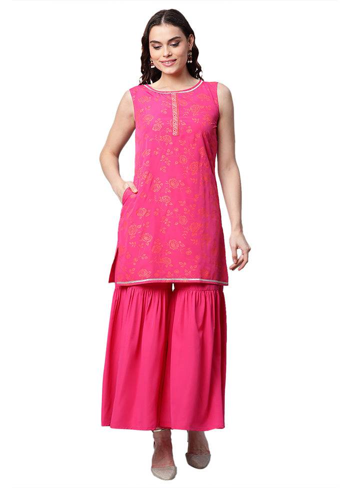 3 Pc Pink Readymade Silk Dupatta Suit Set