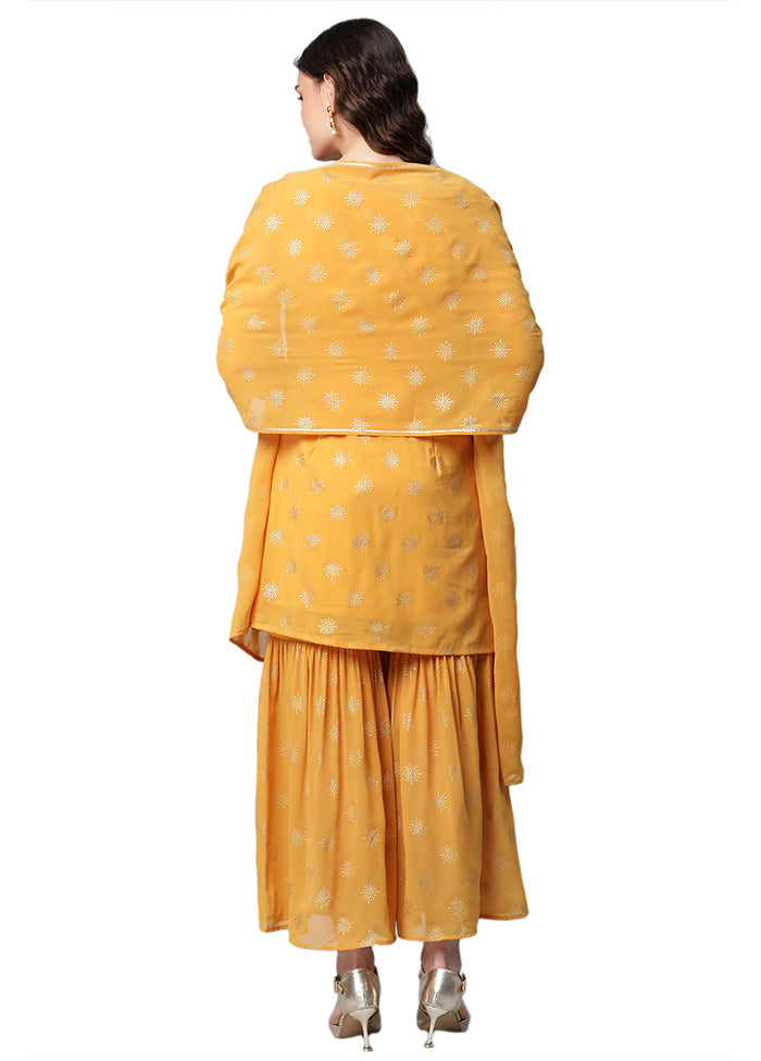 2 Pc Mustard Readymade Georgette Kurti Set